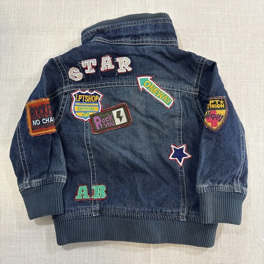 Liliput‎ Premium Boys Denim Jacket 9–12M Blue Patchwork Bomber Jean Coat